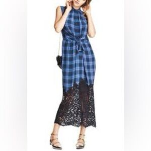 Rebecca Taylor plaid lace-hem silk midi dress Sz 2